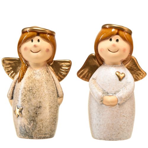 Produkt Figurki dekoracyjne aniołów - kremowo-białe ze złotymi akcentami, 13 cm - niebiańskie upiększenie Twojego domu - opakowanie 2 szt.