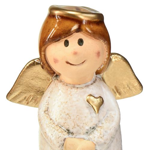 Produkt Uroczy duet aniołów wykonany z ceramiki w kolorze kremowej bieli ze złotymi akcentami - 8,6 cm - Niebiańskie figurki dekoracyjne - 2 szt.