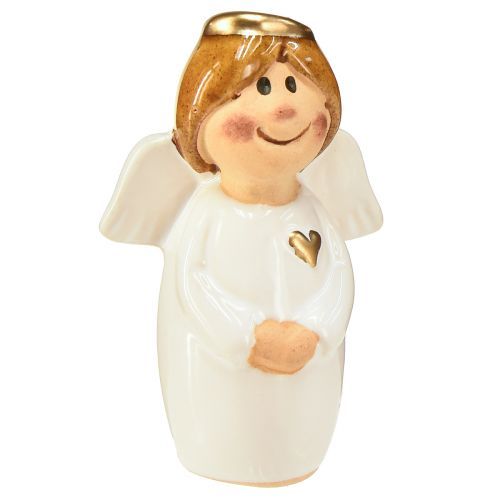 Floristik24 Uroczy ceramiczny aniołek ze złotymi akcentami biały 7 cm - pomysł na prezent i kochająca dekoracja - 6 szt