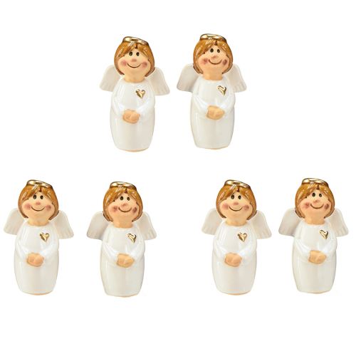 Produkt Uroczy ceramiczny aniołek ze złotymi akcentami biały 7 cm - pomysł na prezent i kochająca dekoracja - 6 szt