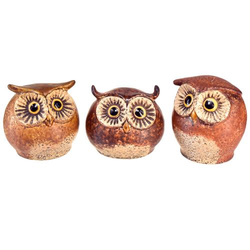 Produkt Urocze ceramiczne figurki sów - szczegółowy projekt w kolorze brązowym i kremowym, 10,5 cm - idealna dekoracja do salonu i biura - 3 sztuki