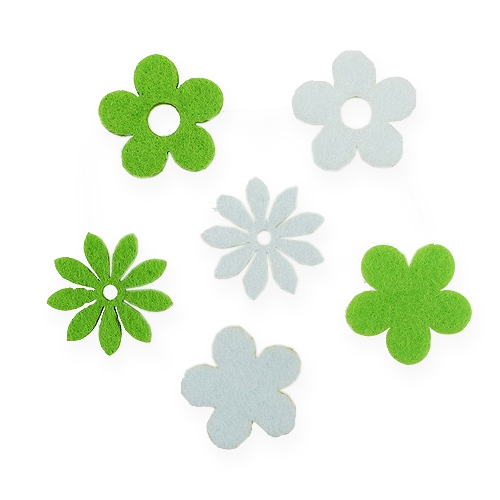 Floristik24 Filcowy kwiatek do rozsypania Zielony, Biały 3,5cm 96szt
