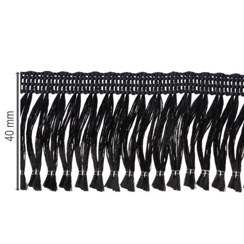 Produkt Czarna wstążka z frędzlami 4 cm, lamówka kordonowa, ozdobny lureks z frędzlami 25 m