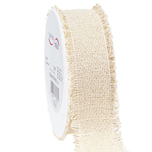 Floristik24 Wstążka dekoracyjna z frędzlami z białego złota W40mm L15m