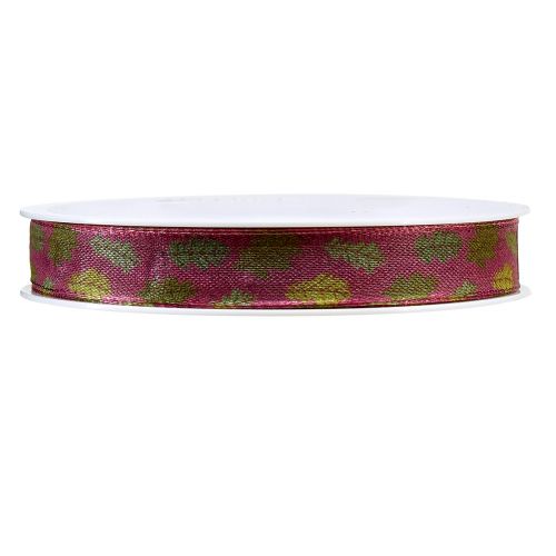 Produkt Wstążka prezentowa jesienna wstążka materiałowa z liśćmi dębu Bordeaux zielona 15mm 18m