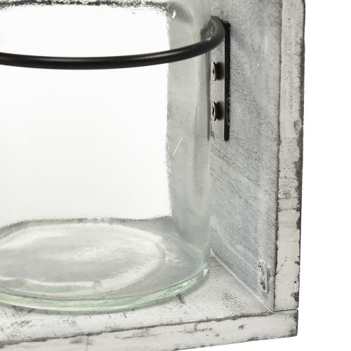Produkt Rustykalny zestaw szklanych pojemników w szarym i białym drewnianym stojaku - 27,5x9x11 cm - Wszechstronne rozwiązanie do przechowywania i dekoracji