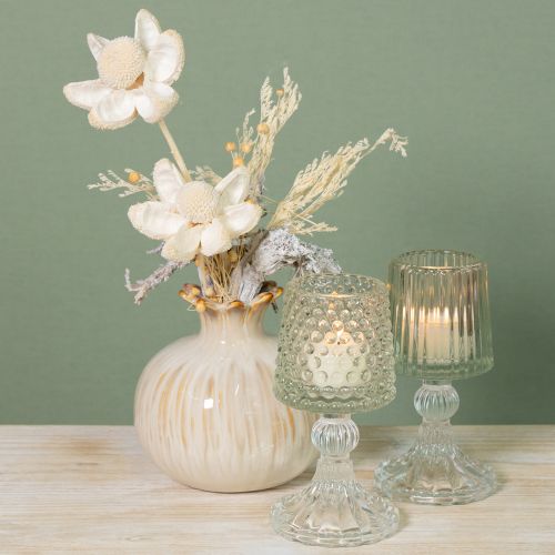 Produkt Szklany świecznik na podgrzewacze z kropkami i rowkami w podstawie wys. 15 cm 2 szt.