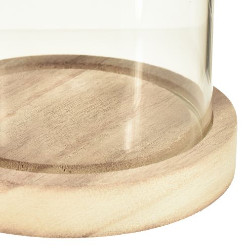 Produkt Szklany dzwonek z podstawą z przezroczystego naturalnego drewna Ø12cm W21cm