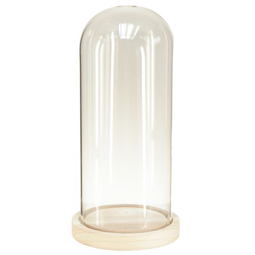 Produkt Szklany dzwonek szklany z nadprożem i podstawą z przezroczystego drewna Ø14cm W28,5cm