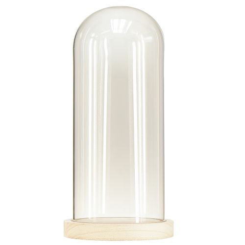 Produkt Szklany dzwonek szklany z nadprożem i podstawą z przezroczystego drewna Ø14cm W28,5cm