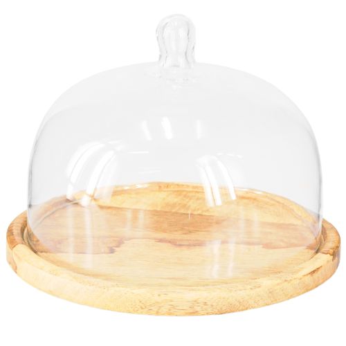 Produkt Kopuła szklana z dekoracją z drewnianej płyty serowej Ø22cm H16,5cm