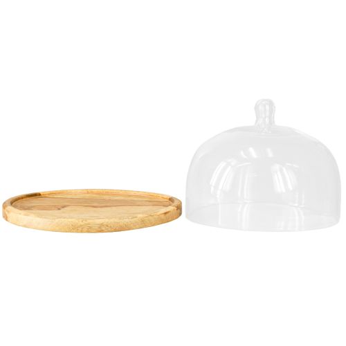 Produkt Kopuła szklana z dekoracją z drewnianej płyty serowej Ø22cm H16,5cm