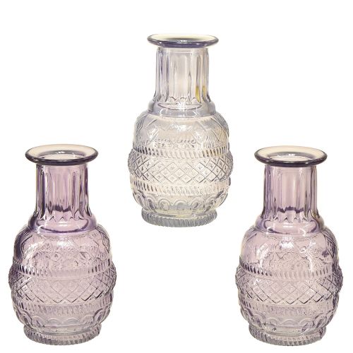 Floristik24 Wazony szklane mini wazony jasnofioletowy fioletowy styl retro W13cm 3szt