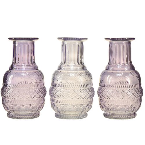 Floristik24 Wazony szklane mini wazony jasnofioletowy fioletowy styl retro W13cm 3szt