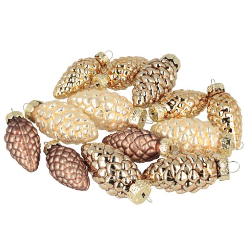 Produkt Szyszki szklane do zawieszenia, szyszki szklane, brązowe, złote, 5,5 cm, 14 szt.