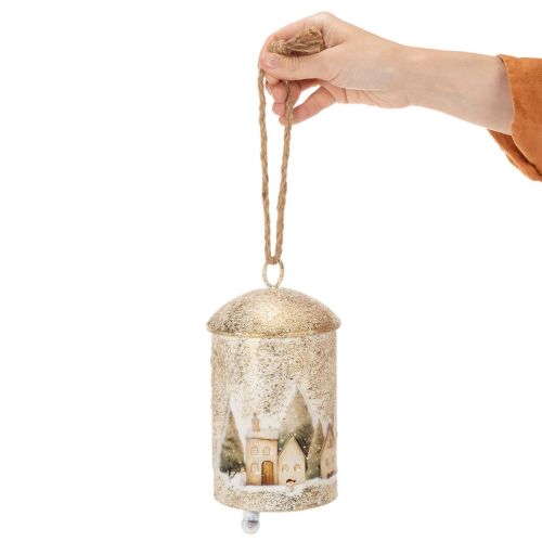 Dzwonek z motywem zimowej wioski do zawieszenia, 20cm | Floristik24.pl