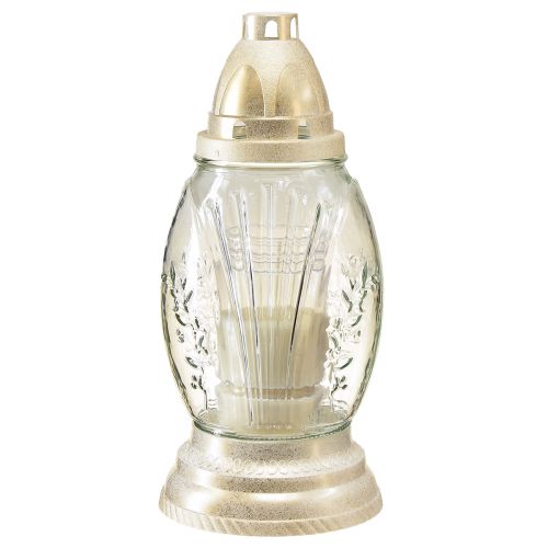 Floristik24 Wazon nagrobny ze szkła lekkiego, latarnia nagrobna w stylu retro, przezroczyste, białe złoto, Ø11 cm W26,5 cm