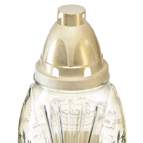 Floristik24 Wazon nagrobny ze szkła lekkiego, latarnia nagrobna w stylu retro, przezroczyste, białe złoto, Ø11 cm W26,5 cm