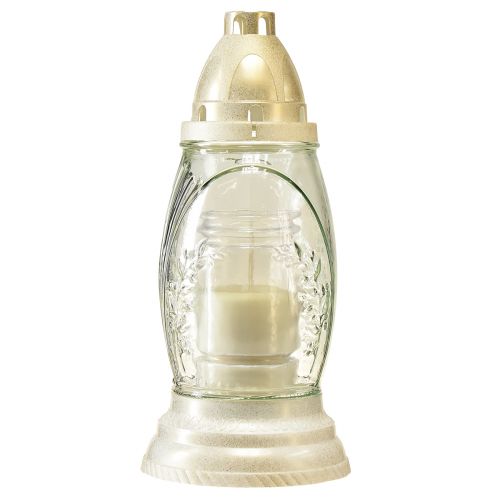 Floristik24 Wazon nagrobny ze szkła lekkiego, latarnia nagrobna w stylu retro, przezroczyste, białe złoto, Ø11 cm W26,5 cm