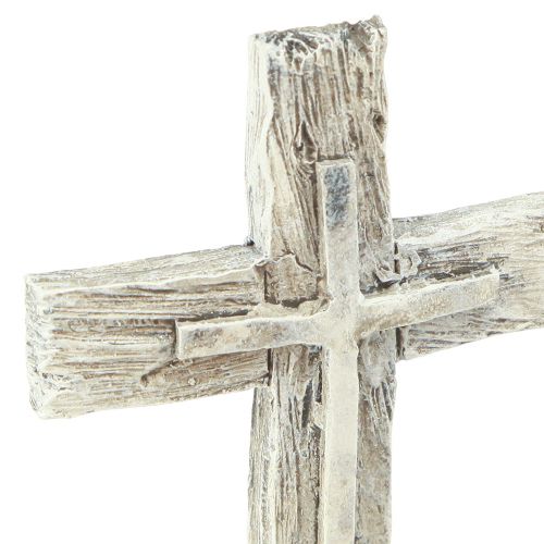 Produkt Dekoracja nagrobna krzyż rustykalny szary biały poliresin 12×7cm 6 szt