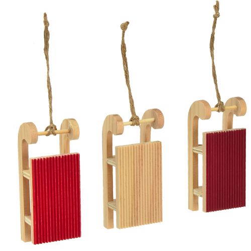 Produkt Drewniane sanie miniaturowe, czerwono-naturalne, 4x8,5 cm, zestaw 6 szt. - dekoracja świąteczna