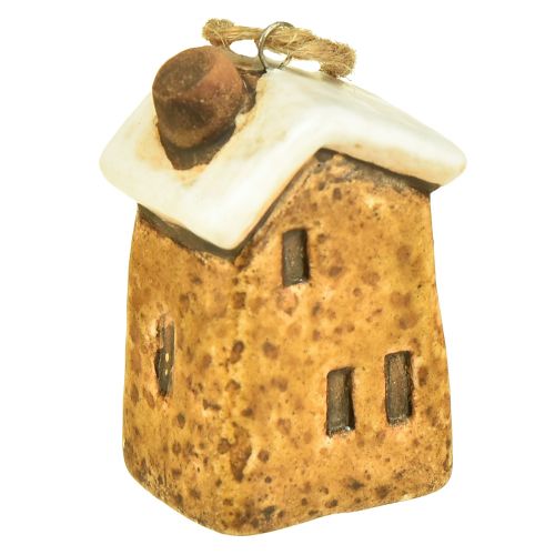 Produkt Ceramiczne wiszące domki - różne odcienie brązu, dachy pokryte śniegiem - urocza dekoracja świąteczna - opakowanie 6 sztuk
