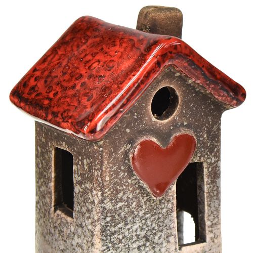 Floristik24 Romantyczne domy ceramiczne z motywem serca – czerwień i naturalne odcienie, 11cm – pięknie zaprojektowana dekoracja zimowa – 3 szt.