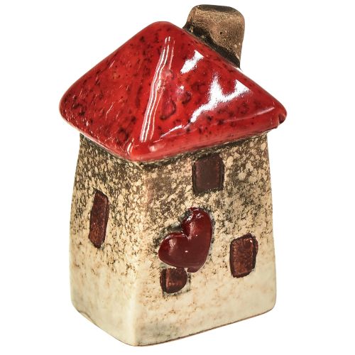 Floristik24 Domek ceramiczny z czerwonym oknem dachowym i sercem - 6 cm - Idylliczna dekoracja do domu i ogrodu - 6 szt