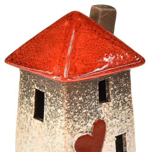 Floristik24 Kochające domy ceramiczne - wzór serca, czerwony i naturalny, 17,5 cm - romantyczna dekoracja do domu, 2 sztuki