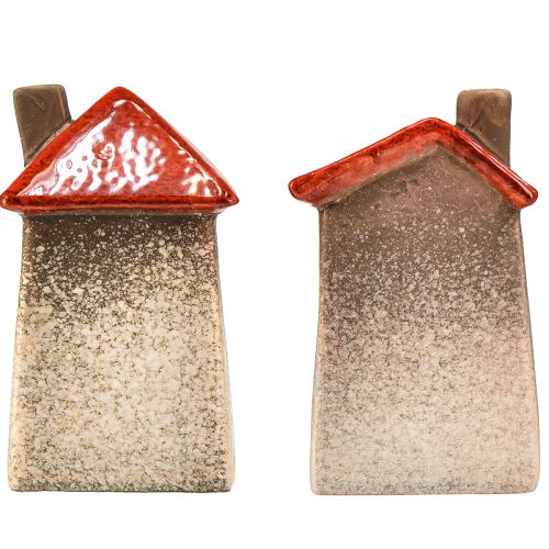 Produkt Kochające domy ceramiczne - wzór serca, czerwony i naturalny, 17,5 cm - romantyczna dekoracja do domu, 2 sztuki