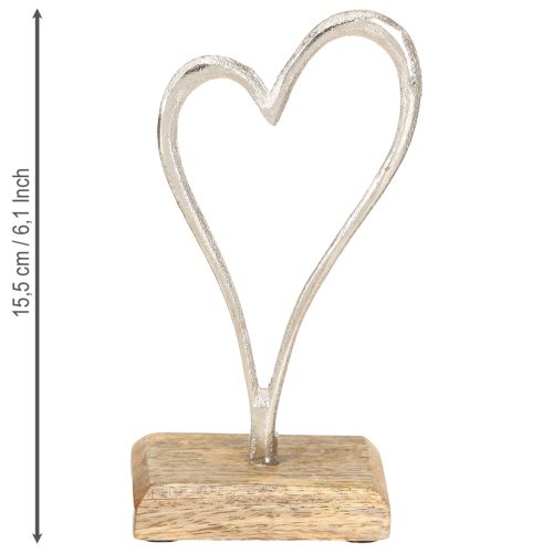Produkt Dekoracja w kształcie serca Metalowa podstawa z drewna Naturalne srebro H15,5 cm 3 szt.