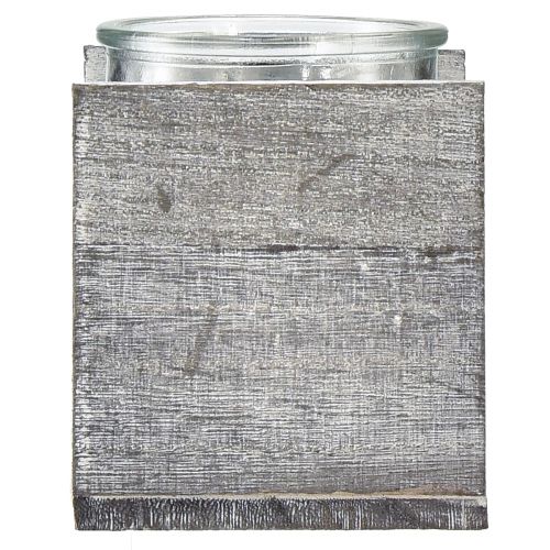 Produkt Świecznik na podgrzewacze ze szkła w rustykalnej drewnianej ramie - szaro-biały, 10x9x10cm - urocza dekoracja stołu 3 sztuki