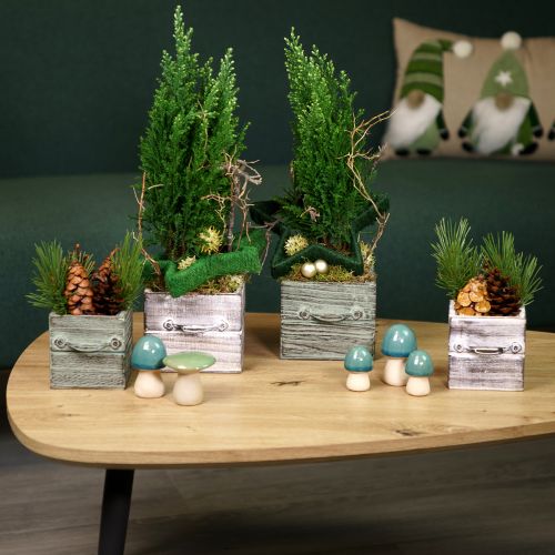Produkt Drewniany zestaw szuflad z uchwytem, przecierany biały, 12 x 12 cm i 9 x 9 cm - Rustykalne przechowywanie - Zestaw 2 szt.