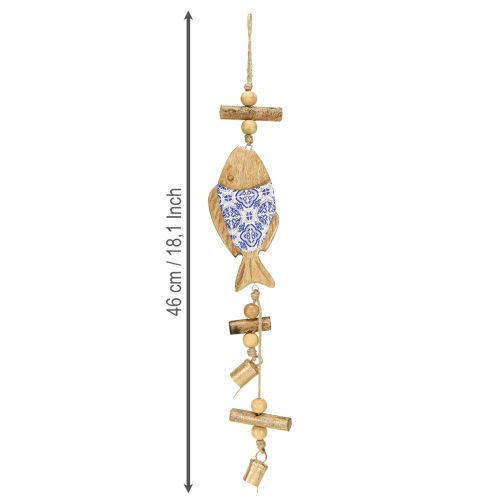 Produkt Drewniana ryba do zawieszenia dzwonka naturalna niebiesko biała wys. 46cm