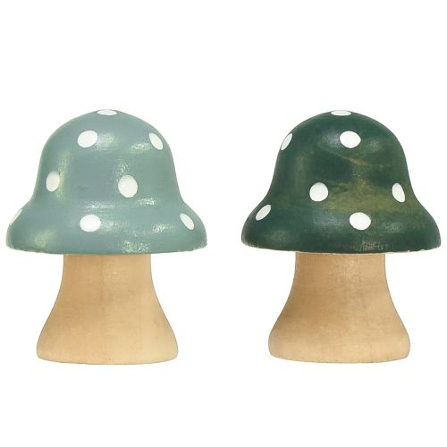 Produkt Grzyby drewniane grzyby ozdobne drewniane mini muchomory miętowe zielone 4cm 12 szt