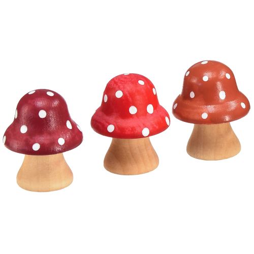 Floristik24 Grzyby Drewniane Grzyby Dekoracyjne Drewniane Mini Muchomory Czerwone Pomarańczowe 4cm 12 szt