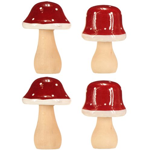 Produkt Drewniane grzyby, muchomory, dekoracja, drewno, FSC, czerwono-brązowe, wys. 6,5/7 cm, 4 sztuki