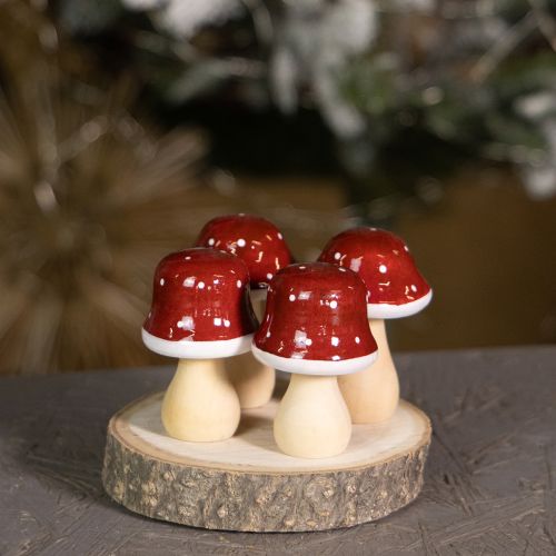Produkt Drewniane grzyby, muchomory, dekoracja, drewno, FSC, czerwono-brązowe, wys. 6,5/7 cm, 4 sztuki