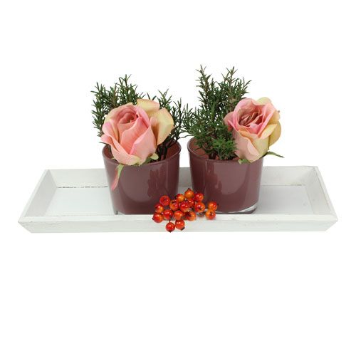 Floristik24 Taca drewniana biała 39cm x 15cm