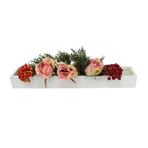 Floristik24 Drewniane pudełko z folią białe 50cm x 9cm x 6cm