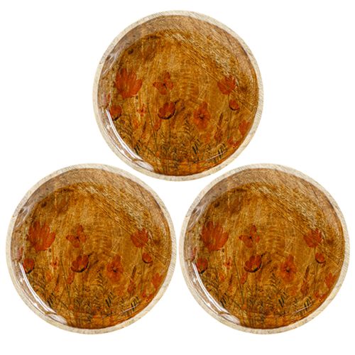 Produkt Drewniany talerz Kwiaty Motyl Naturalny Różowy Ø15cm 3szt