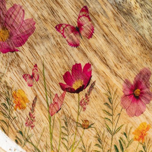 Produkt Talerze drewniane z kwiatami i motylami, kolor naturalny różowy, Ø15cm, 3 sztuki