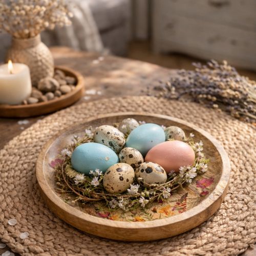 Produkt Talerze drewniane z kwiatami i motylami, kolor naturalny różowy, Ø15cm, 3 sztuki