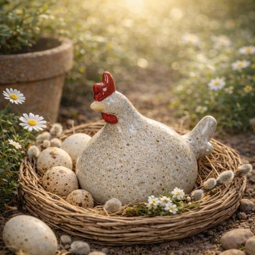 Produkt Ceramiczna figurka kurczaka, ciekawy wzór do stylowej dekoracji domu, 16 cm, 2 sztuki