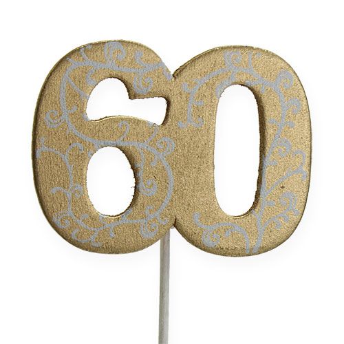 Floristik24 Cyfra "60" do naklejania drewno złote 36szt.