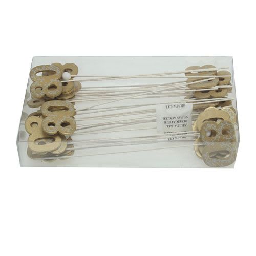 Floristik24 Numer jubileuszowy "80" na patyku drewniany, złoty 36szt.