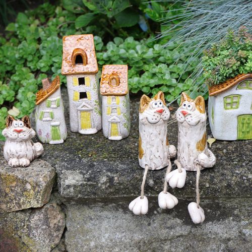 Produkt Rustykalny ceramiczny domek z jasnymi diodami LED, idealny jako nastrojowa dekoracja stołu, 15 cm, 2 sztuki