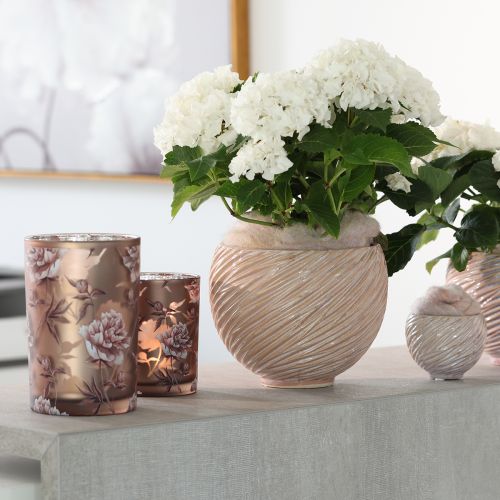 Produkt Ceramiczna doniczka kremowo-różowa – nowoczesna dekoracyjna doniczka z rowkiem Ø15cm 2 szt.