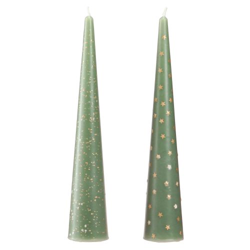 Produkt Świeca jako choinka Świeca świąteczna zielone złoto Ø4,5cm W25cm 2szt