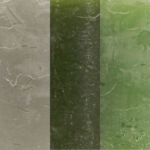Produkt Świece zielone 3 kolory słupki w jednolitym kolorze 70x100mm 12 szt